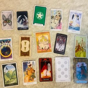 Mixed Single TAROT Card Lot. 15 cards plus Raw Clear Quartz| Lot 1